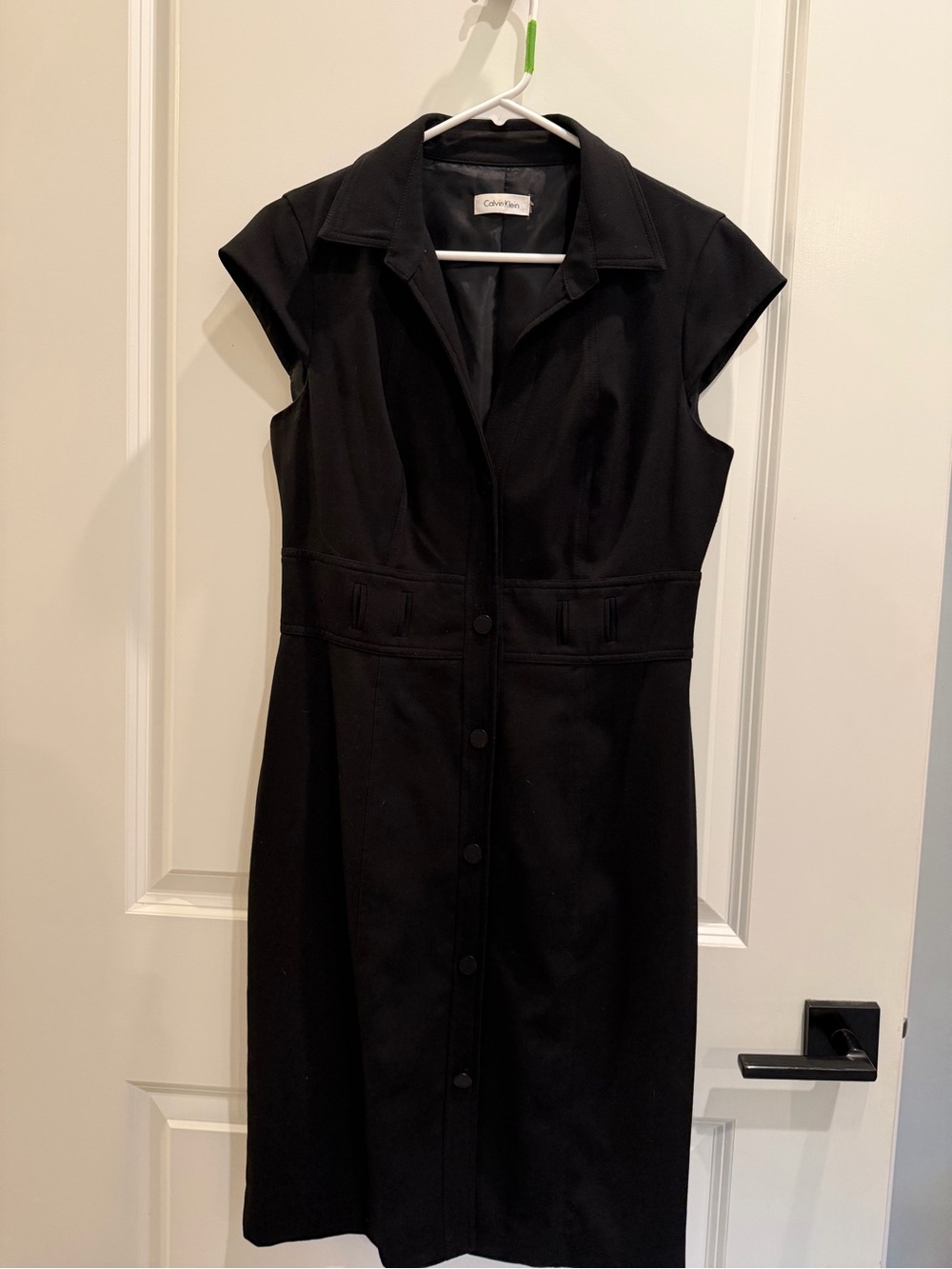 Calvin Klein Black Cap Sleeve Button-Front Midi Dress